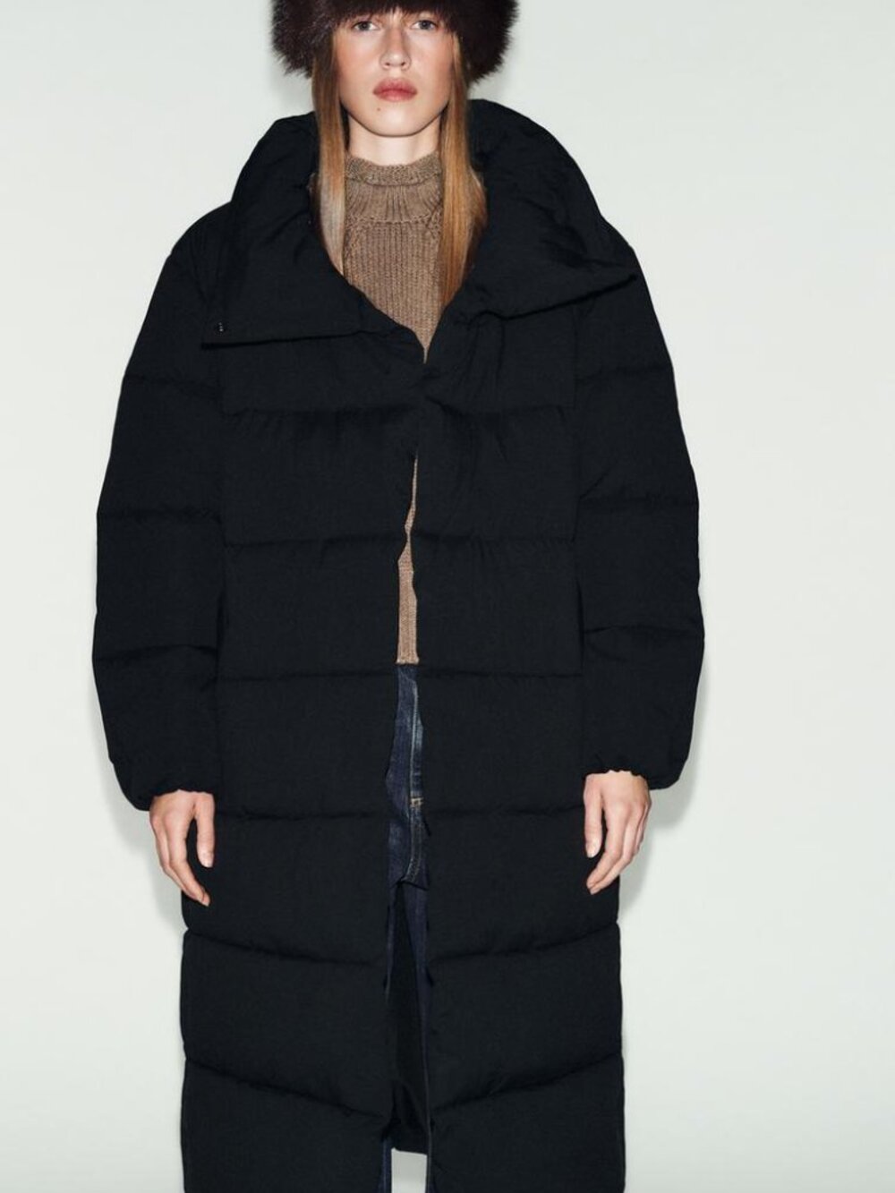 ZARA Long Water Repellent Windproof Puffer Anorak Coat Black Small NWT Winter
